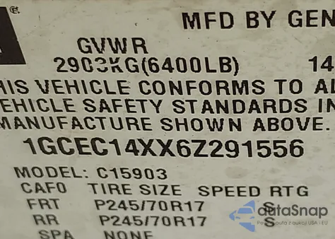 2006 Chevrolet 1500 z USA, uszkodzony, nr VIN IGCEC14XX6Z291556